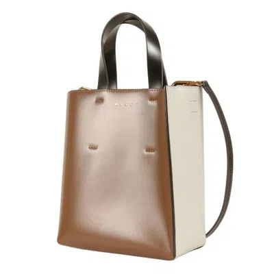 Pre-owned Marni Black Brown Light Gray Cotton Leather Elastane Pouch Tote Bag () In Black, Brown, Light Gray