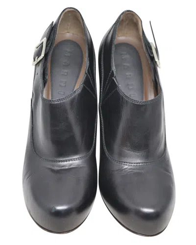 Pre-owned Marni Black Buckled Low Cut Round-toe Heel Booties