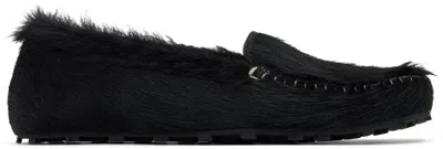 Marni Black Calf-hair Moc Loafers In 00n99 Black