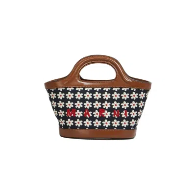 Pre-owned Marni Black Canvas Tropicalia Micro Bag With Daisy Print 'red/white/black' In Multi-color