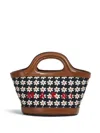 Marni Black Canvas Tropicalia Micro Bag With Daisy Print In Zo823 Red/white/black