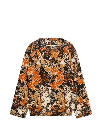 Marni Black Cloqué Top With Extreme Bouquet Print In Multi