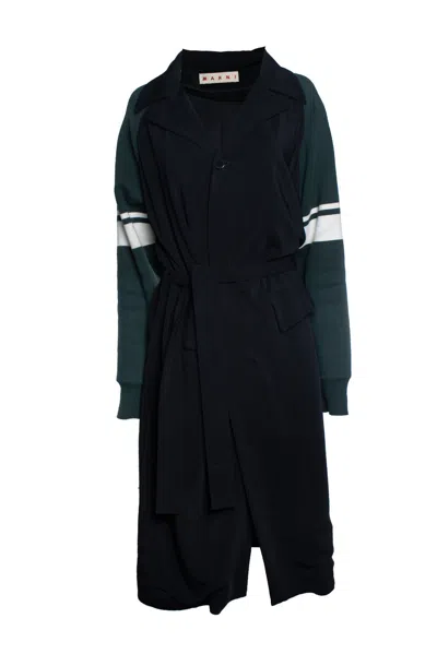 Marni , Black Coat With Green Sleeves In Blue