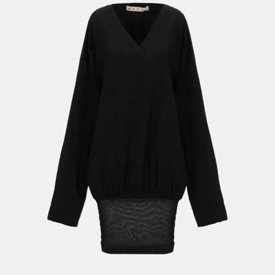 Pre-owned Marni Black Cotton & Knit Long Sleeve Blouse M (it 42)