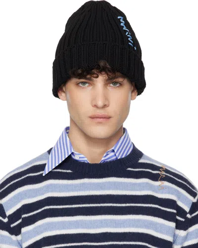 Marni Black Cotton Beanie In 00n99 Black