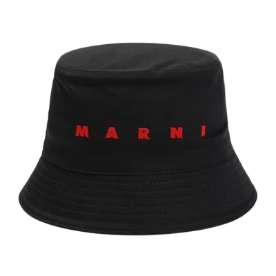 Marni Black Cotton Bucket Hat In Pink