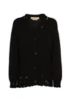 Marni Blue Silk And Wool Blend Cardigan With Contrasting Back Panel In Black