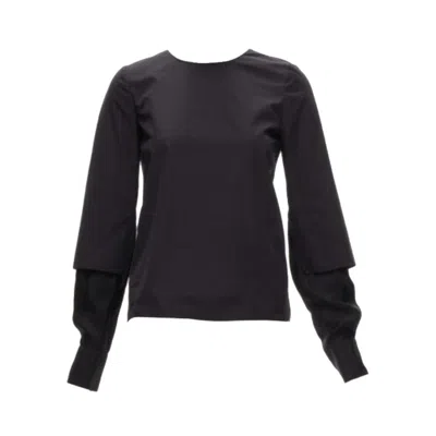 Pre-owned Marni Black Cotton Layered Sleeves Minimal Crew Neck Blouse Top Fr36 S