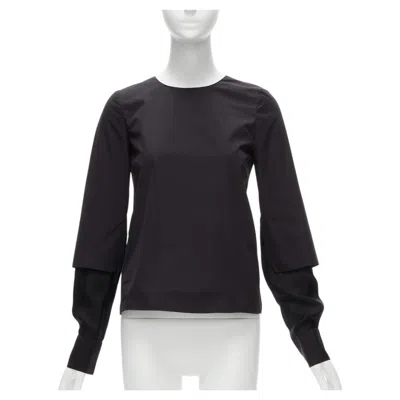 Pre-owned Marni Black Cotton Layered Sleeves Minimal Crew Neck Blouse Top Fr36 S