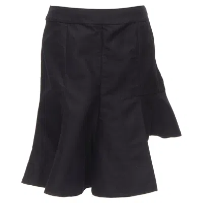 Marni Black Cotton Linen Asymmetric Step Hem Pleated Flared Skirt It42 S