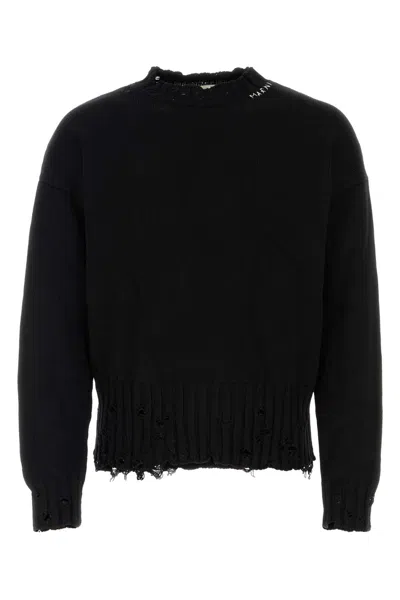 Marni Relaxed-fit Distressed Black Cotton Sweater