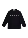Marni Black Crew Neck Sweater With Logo Lettering On The Front In Cotton Boy In Black
