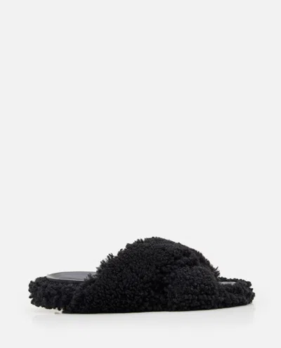 Marni Shearling Crisscross Sandals In Black