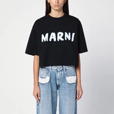 Marni Black Cropped T-shirt With Logo Print