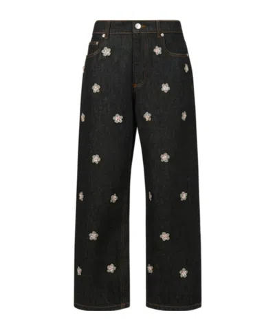 Marni Black Denim Jeans With Daisy Appliqués