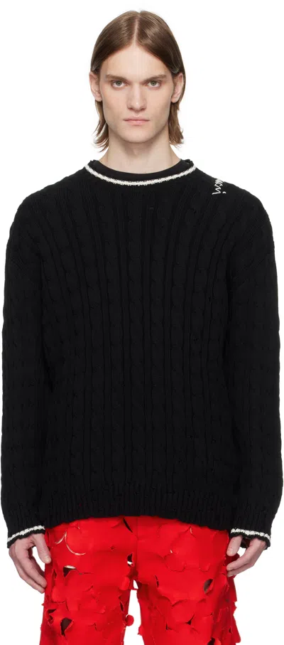 Marni Black Dishevelled Cable Cotton Gauge 5 Sweater In 00n99 Black