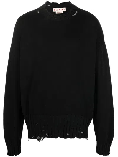 MARNI BLACK DISTRESS-KNIT SWEATER