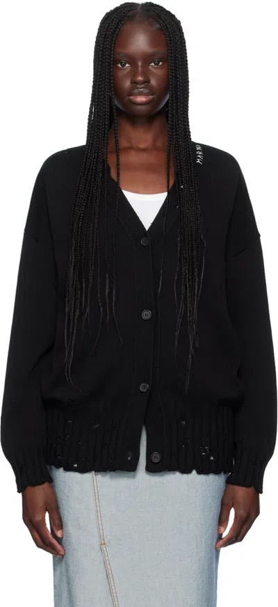 Marni Black Distressed Cardigan In 00n99 Black