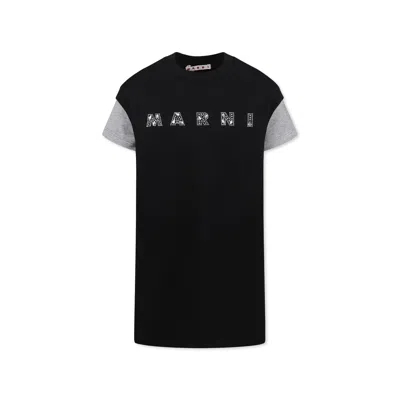 Marni Kids' Black Dress For Girl With Logo