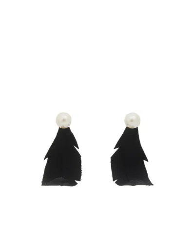 Marni Black Fabric Feather Earrings