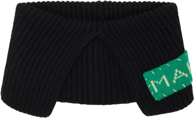 Marni Black Fisherman Rib Wool Pullover Scarf
