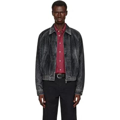 Marni Black Flocked Denim Jacket In Gray