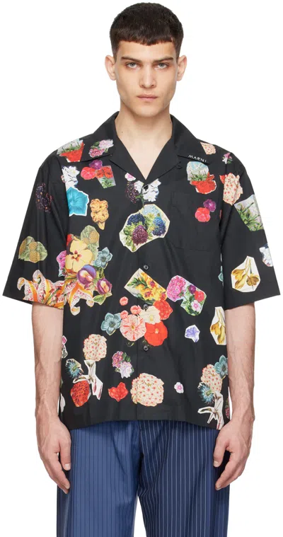 Marni Black Floral Shirt In Fcn99 Black