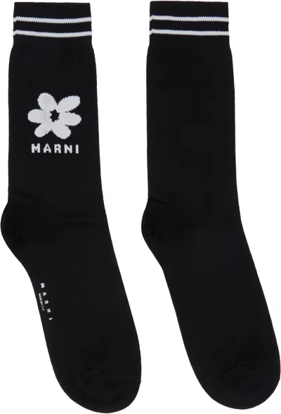 Marni Black Jacquard Flower Socks In 00n99 Black