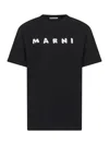 Marni Contrast Logo Crew Neck T-shirt In Black
