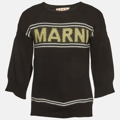 Pre-owned Marni Black Knit Logo Intarsia Jumper M