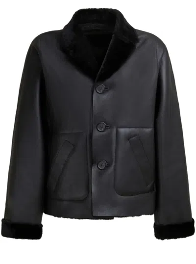 Marni Shearling-trim Leather Jacket In Black