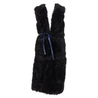 Pre-owned Marni Black Lamb Shearling Fur Blue Leather Belted Belt It38 Xs