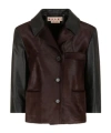 Marni Black Leather And Pony Hair Jacket In Brown