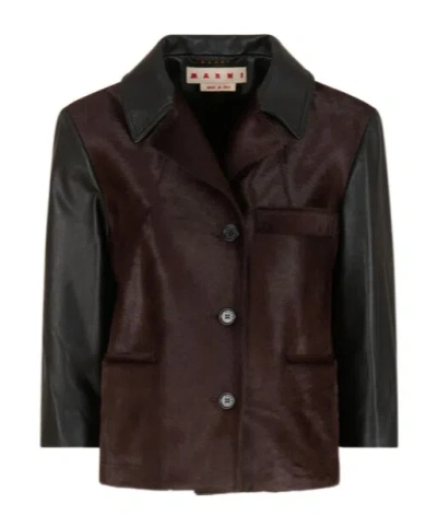 MARNI BLACK LEATHER AND PONY HAIR JACKET