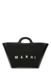 Marni Women Black Leather And Raffia Small Tropicalia Summer Handbag