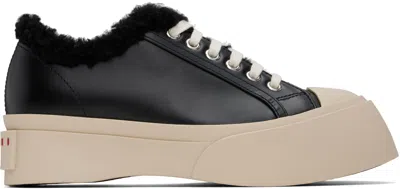 MARNI BLACK LEATHER & SHEARLING PABLO SNEAKERS