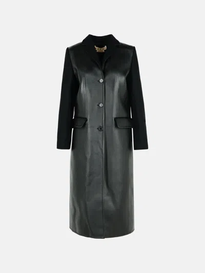 Marni Black Leather And Virgin Wool Coat
