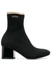 Marni Black Ankle Boot In Leather With Medium And Wide Heel Ecru-colored Details In Black