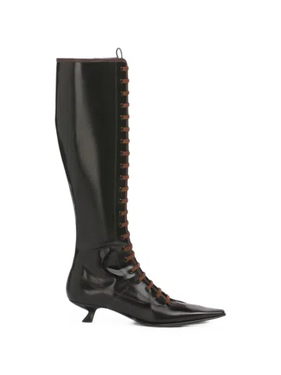 Marni Black Leather Boot With Full Lace-up Front In Multi