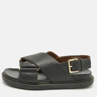 Pre-owned Marni Black Leather Fussbett Sabot Slingback Sandals Size 36