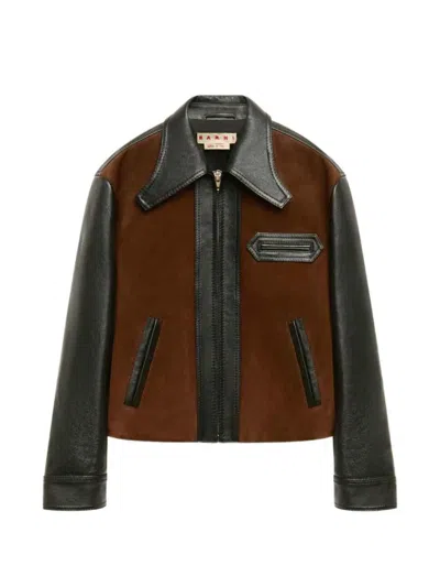 Marni Black Leather Jacket With Split-leather Front Panel
