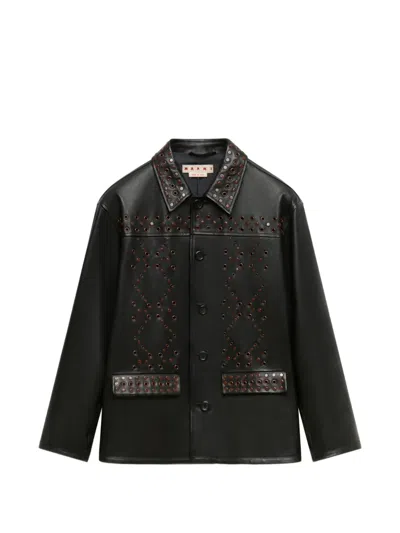 Marni Black Leather Jacket With Studded Front