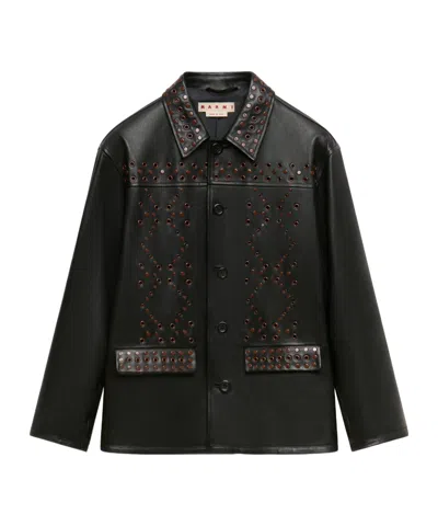 Marni Black Leather Jacket With Studded Front