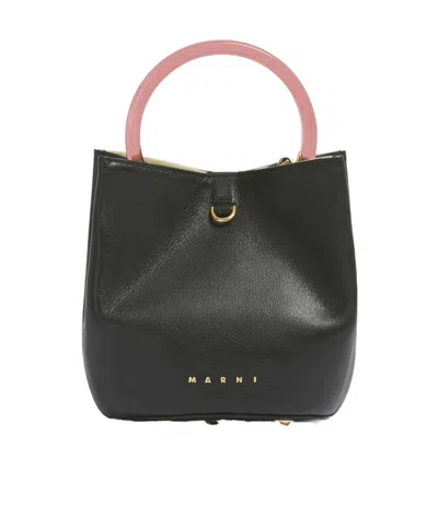 Marni Black Leather Pannier Bucket Bag