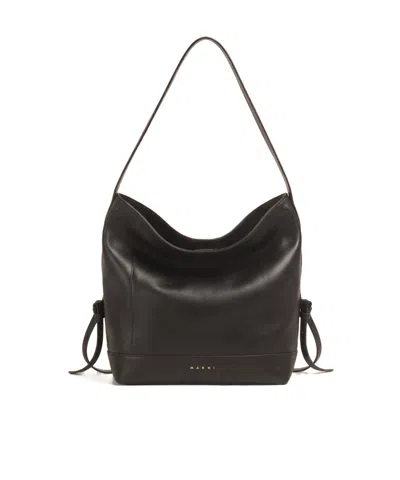 Marni Black Leather Pod 2.0 Small Hobo Bag