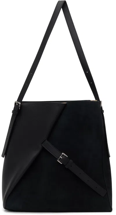 Marni Black Leather Reverse Tote In Purple