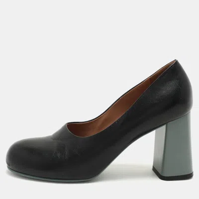 Marni Black Leather Round Toe Block Heel Pumps