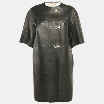 Pre-owned Marni Black Leather Short Sleeve Coat M