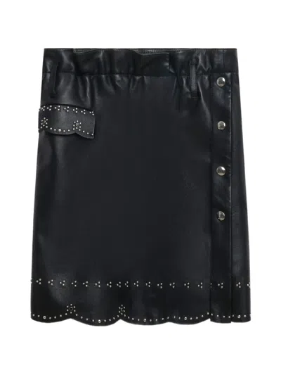 Marni Black Leather Skirt With Micro-studs In Blue