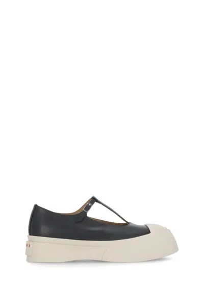 Marni Mary Jane Sneakers In Black Nappa Calf Leather In Multi